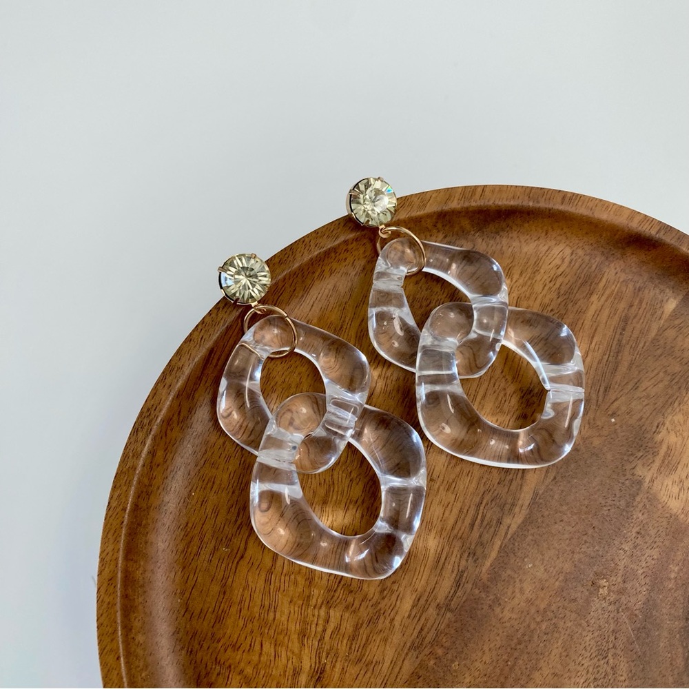 3/$20 Clear Acrylic Link Chain Drop Earrings